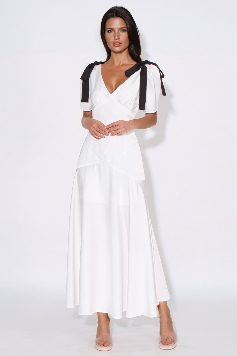 Maxi Dress with Oversized Ribbons - White