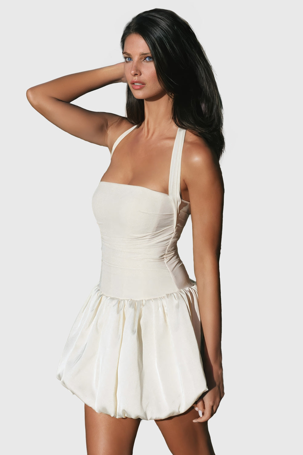 Halter Balloon Mini Dress - Beige