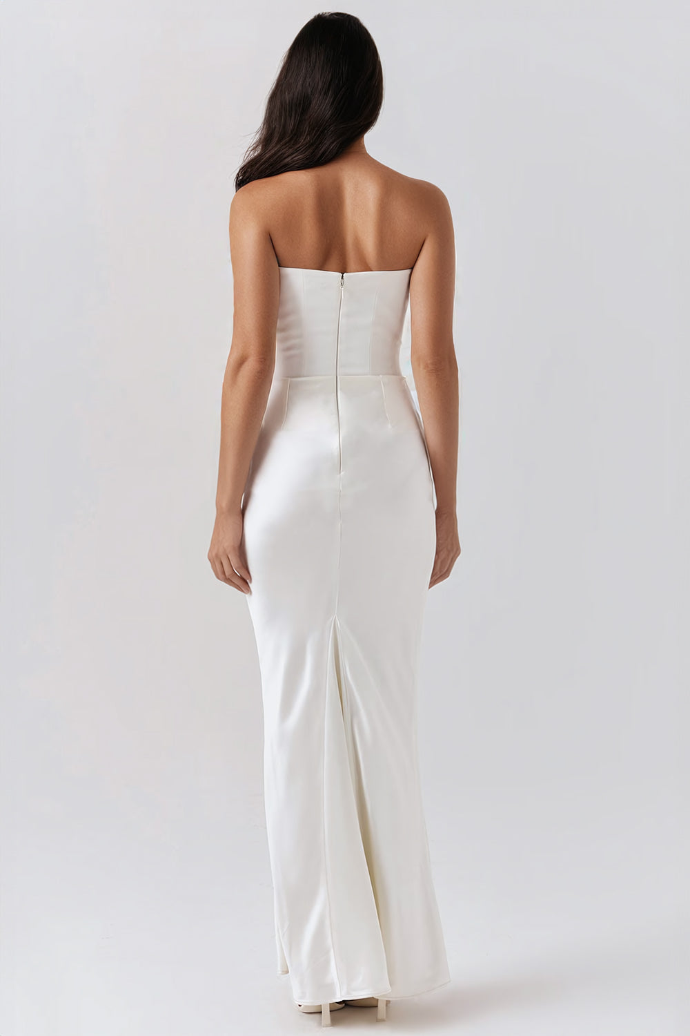 Strapless Maxi Dress with Draped Waist - White