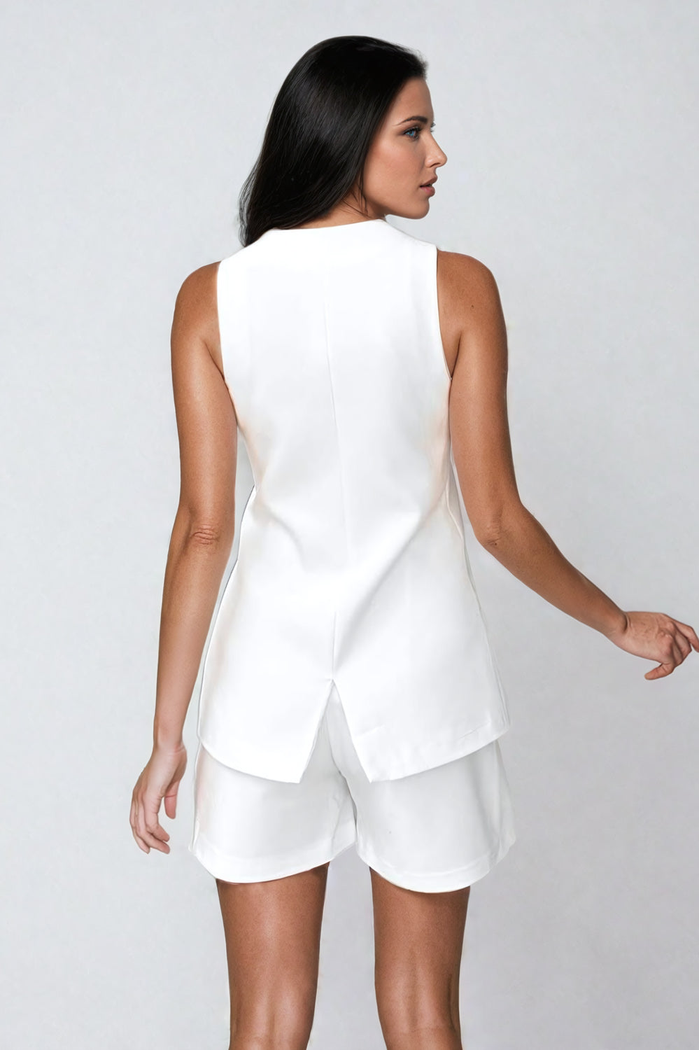 Co-Ord Set with Sleeveless Top and Shorts - White