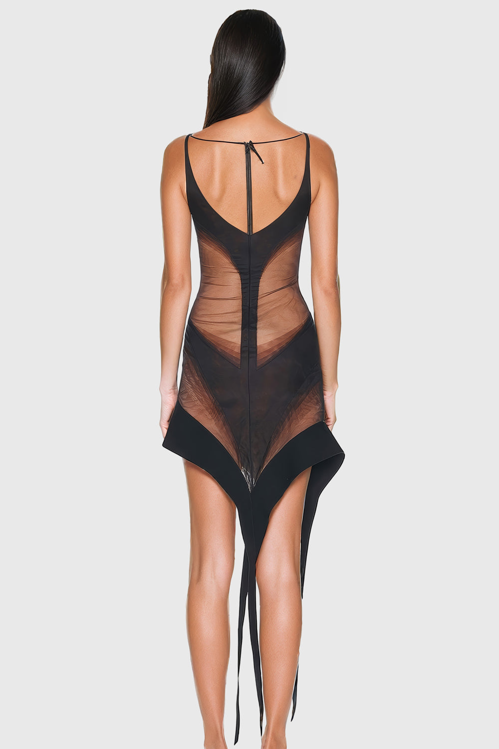 Patterned Asymmetrical Mini Dress - Black