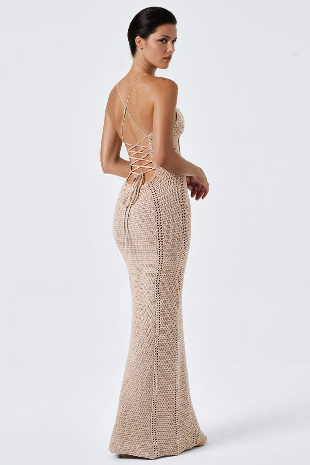 Knitted Corset-Style Maxi Dress - Beige