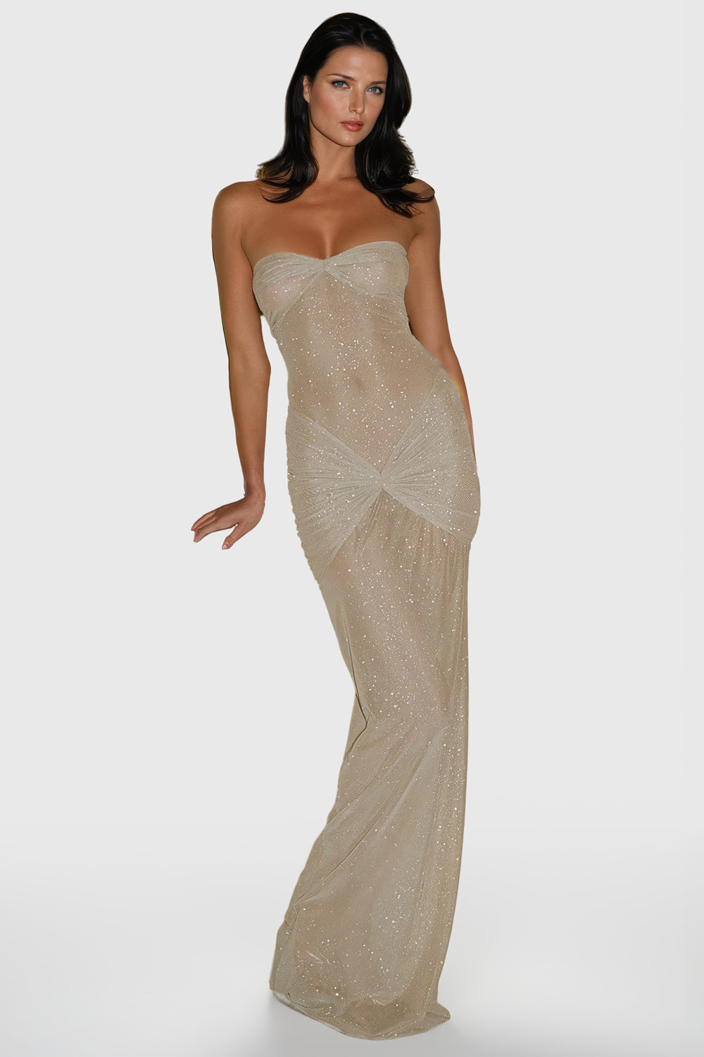 Shimmer Tube Maxi Dress - Beige