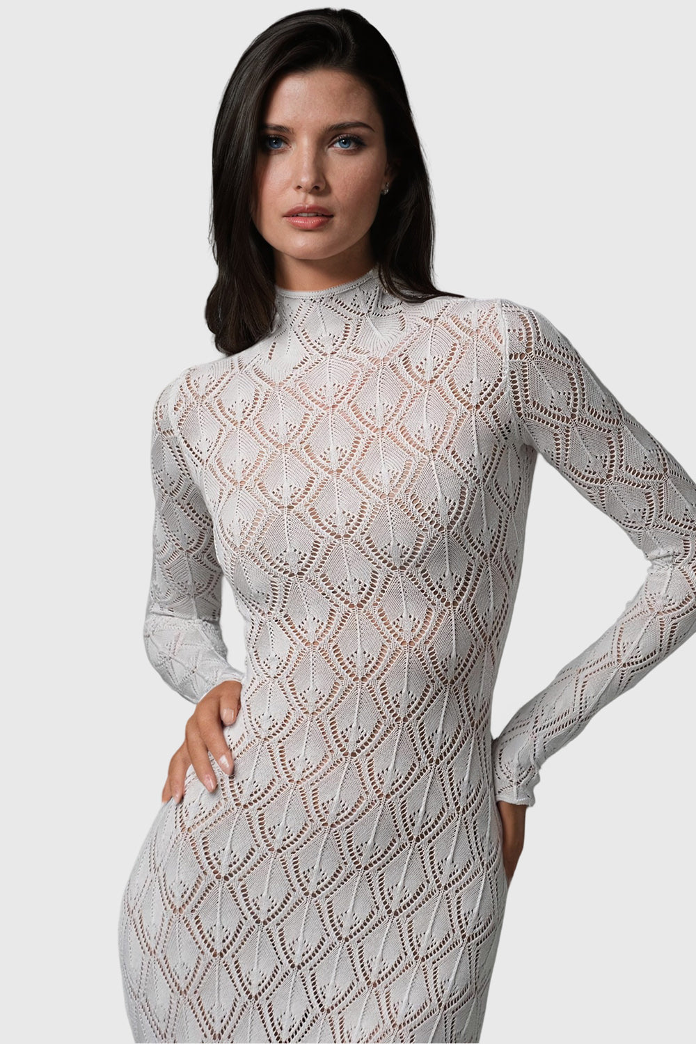 Lace Bodycon Maxi Dress - White