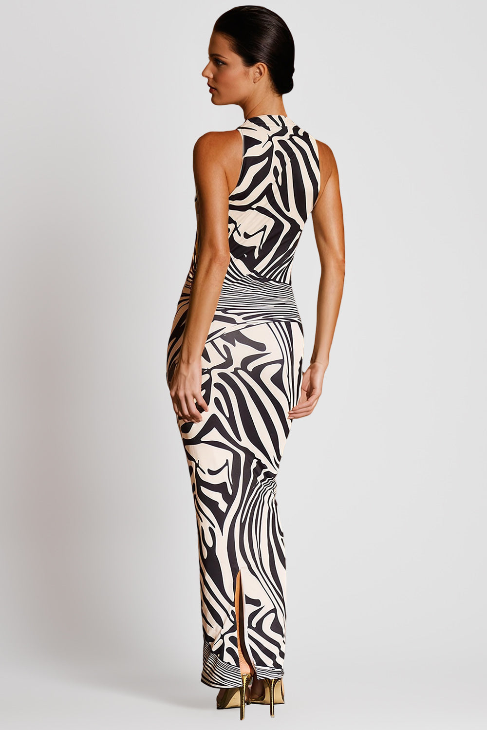 Asymmetrical Cutout Maxi Dress - Black & White