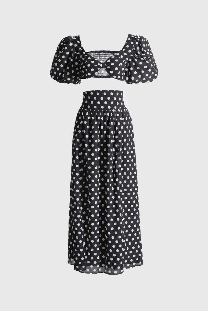 Polka Dot 2-Piece Set - Black