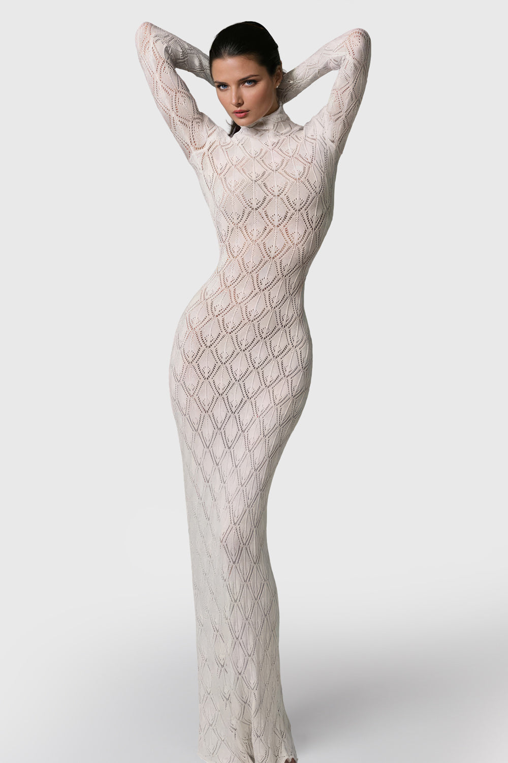 Lace Bodycon Maxi Dress - White