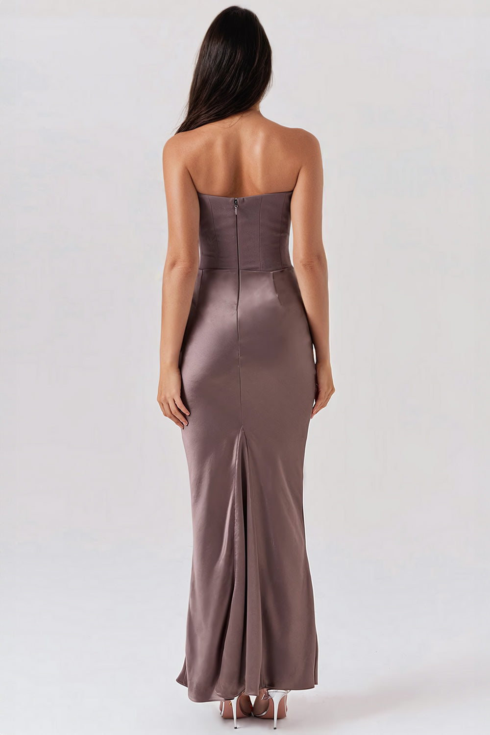 Strapless Maxi Dress with Draped Waist - Gray