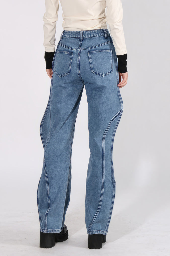 High Waisted Wavy Jeans - Blue