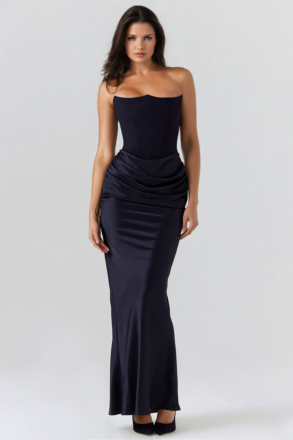 Strapless Maxi Dress with Draped Waist - Black