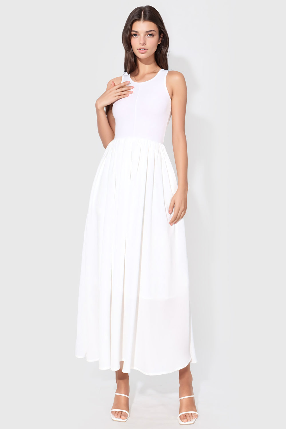 Sleeveless Flowy Maxi Dress - White