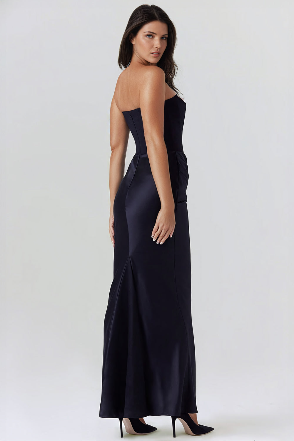 Strapless Maxi Dress with Draped Waist - Black