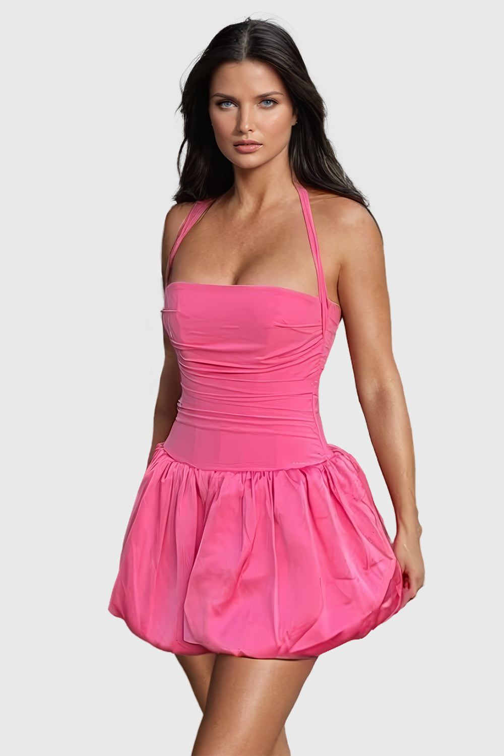 Halter Balloon Mini Dress - Pink