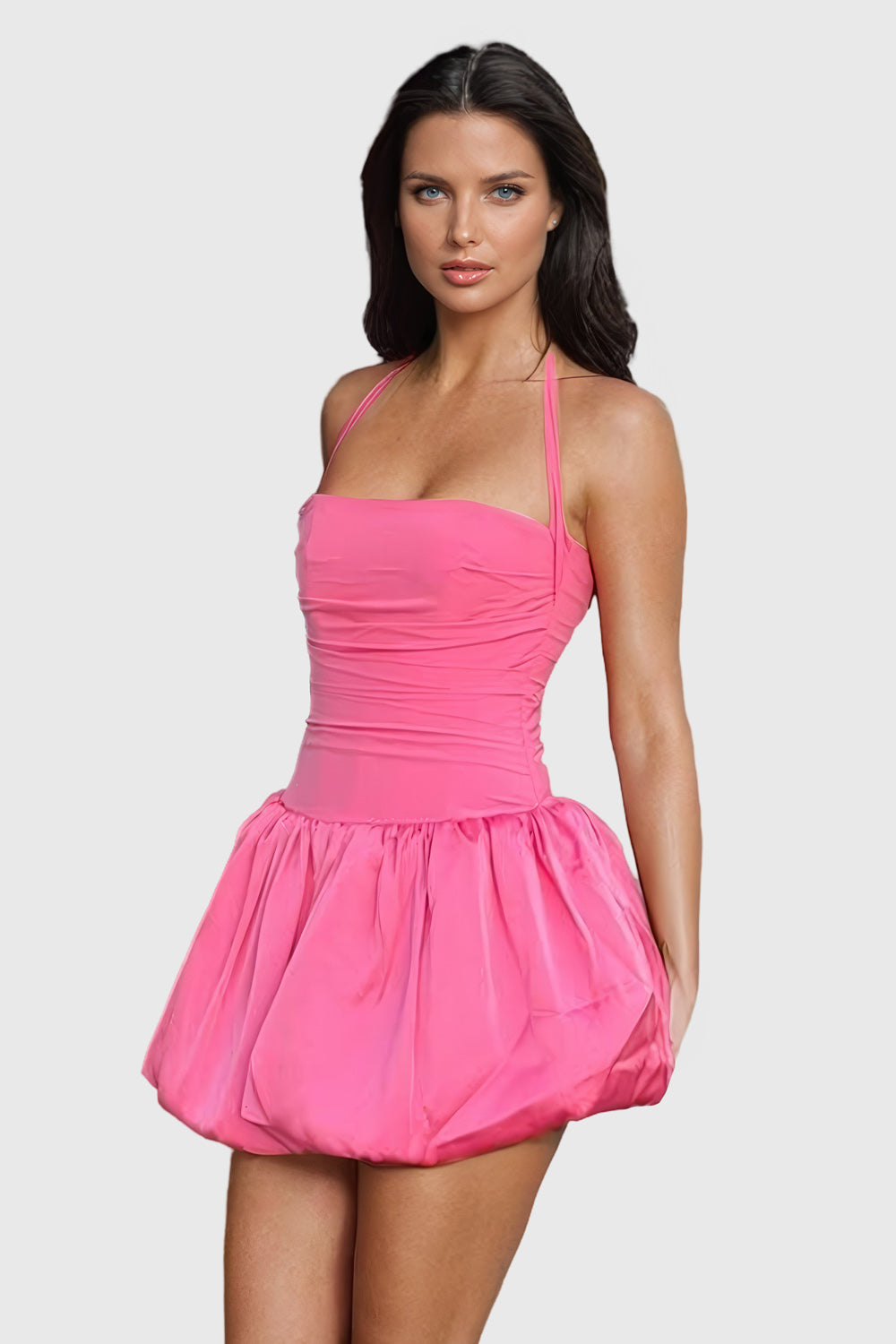 Halter Balloon Mini Dress - Pink