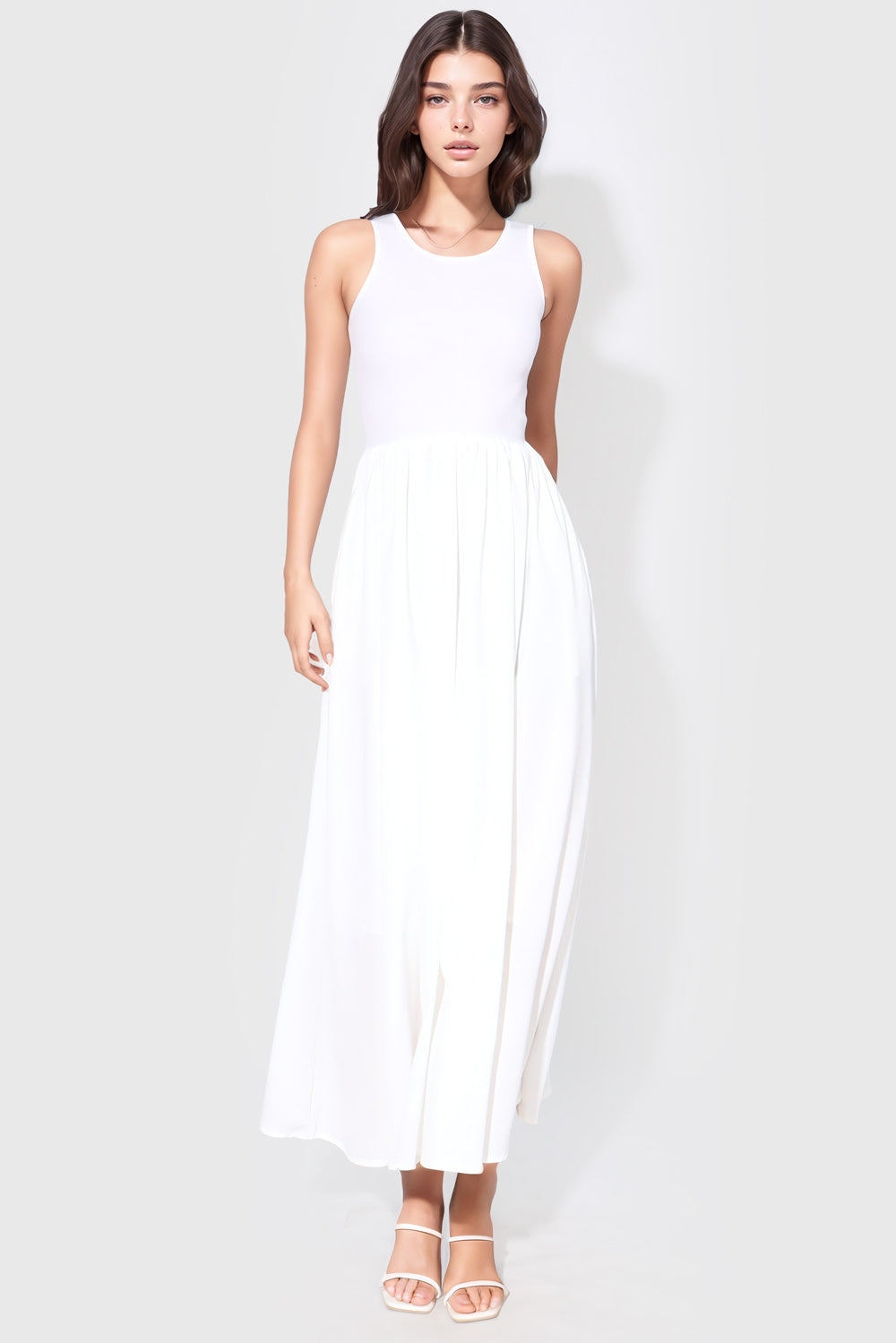 Sleeveless Flowy Maxi Dress - White