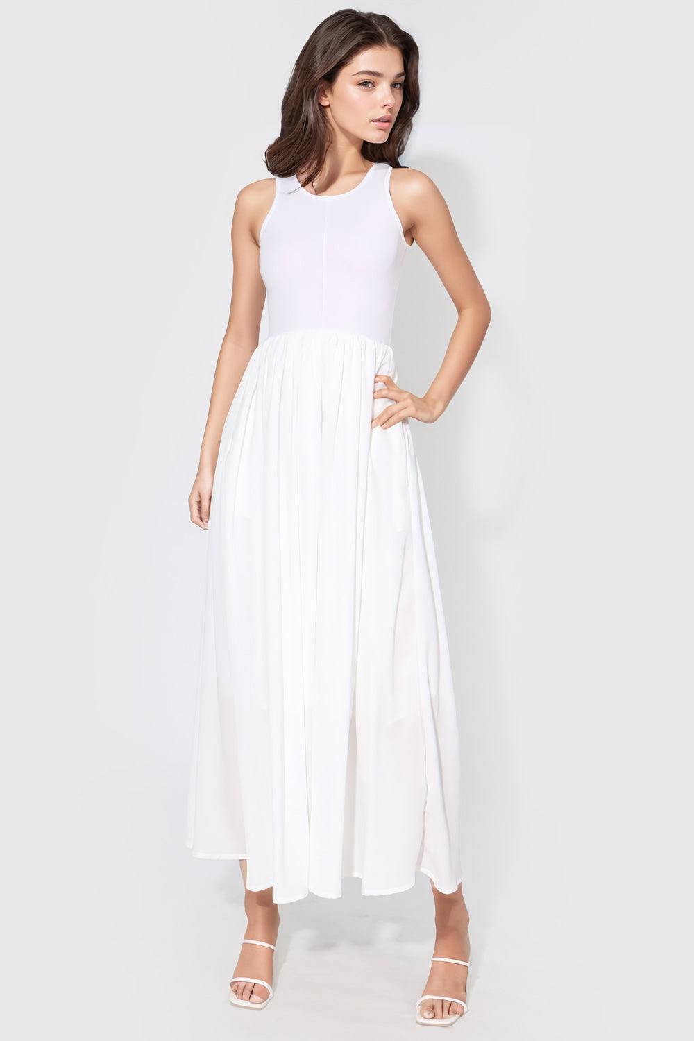 Sleeveless Flowy Maxi Dress - White