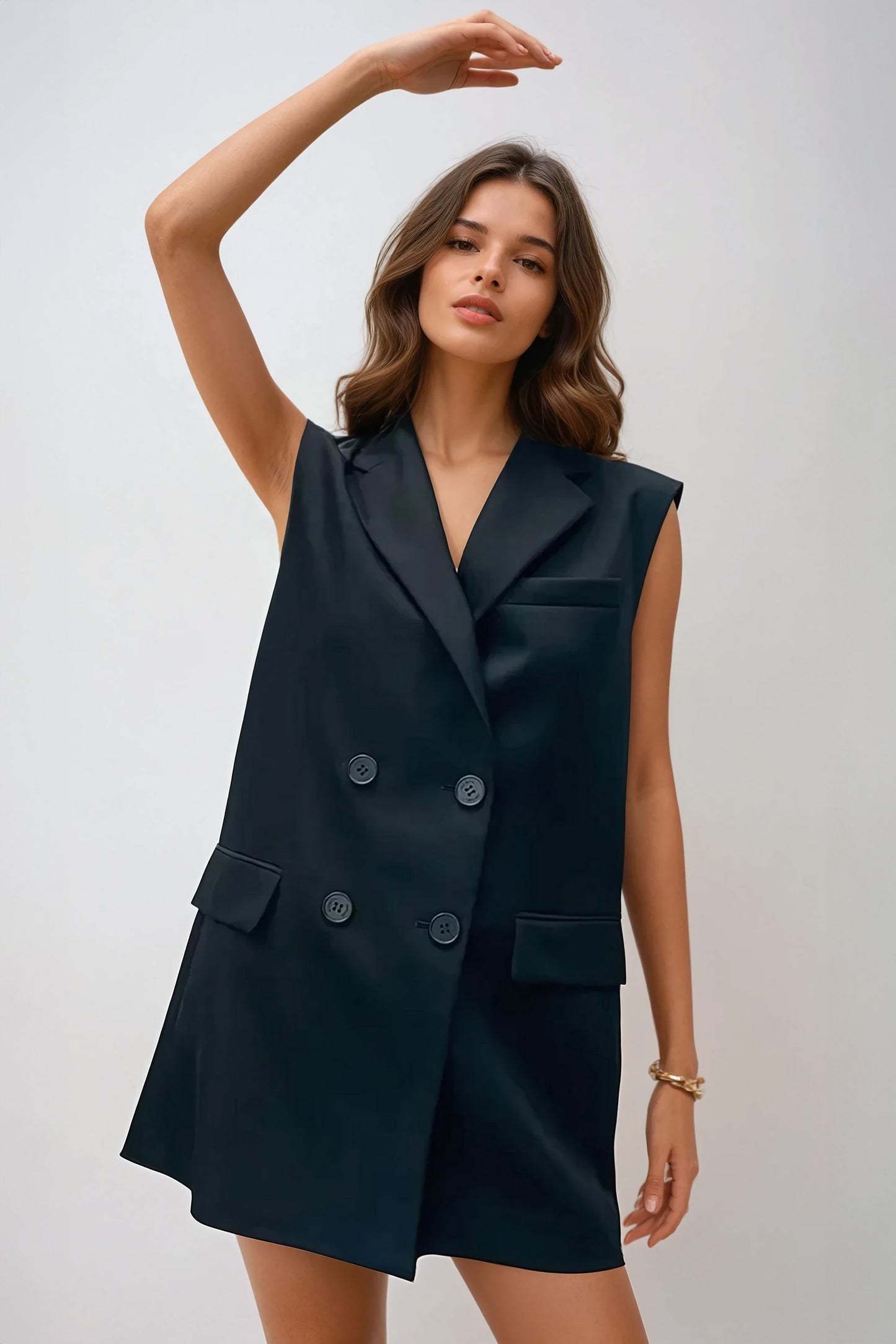 Sleeveless Blazer Dress with Back Bow - Black