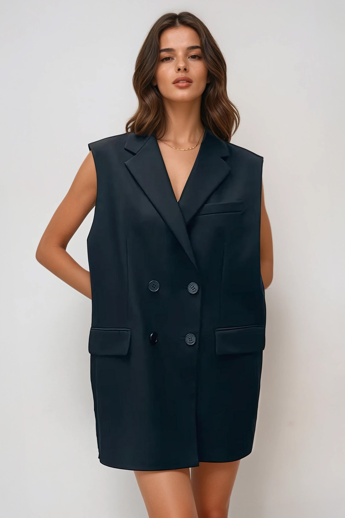 Sleeveless Blazer Dress with Back Bow - Black