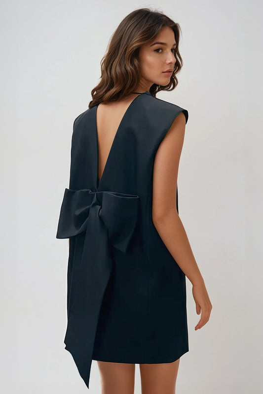 Sleeveless Blazer Dress with Back Bow - Black