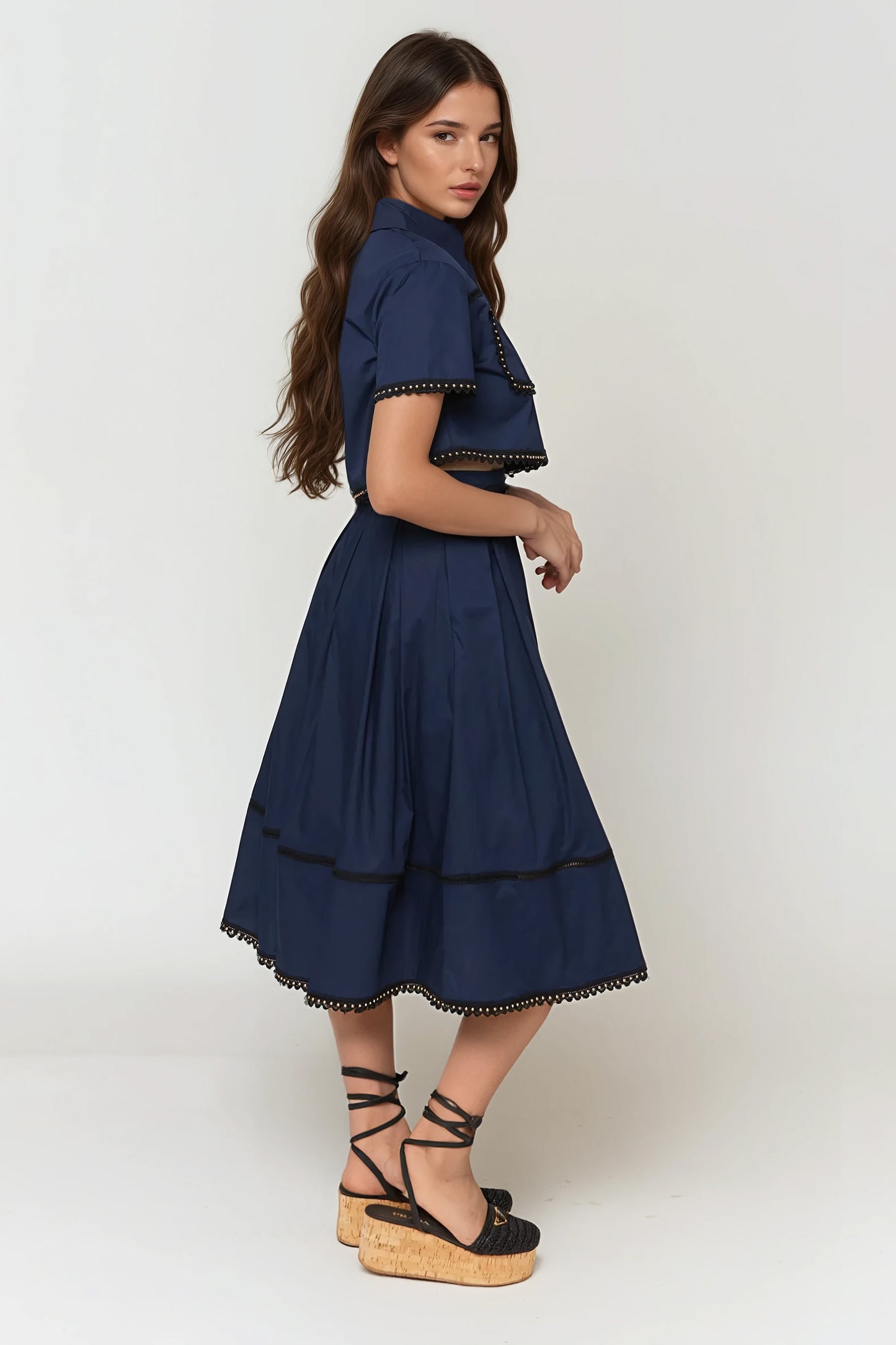 Lace Detail Two-Piece Set - Navy