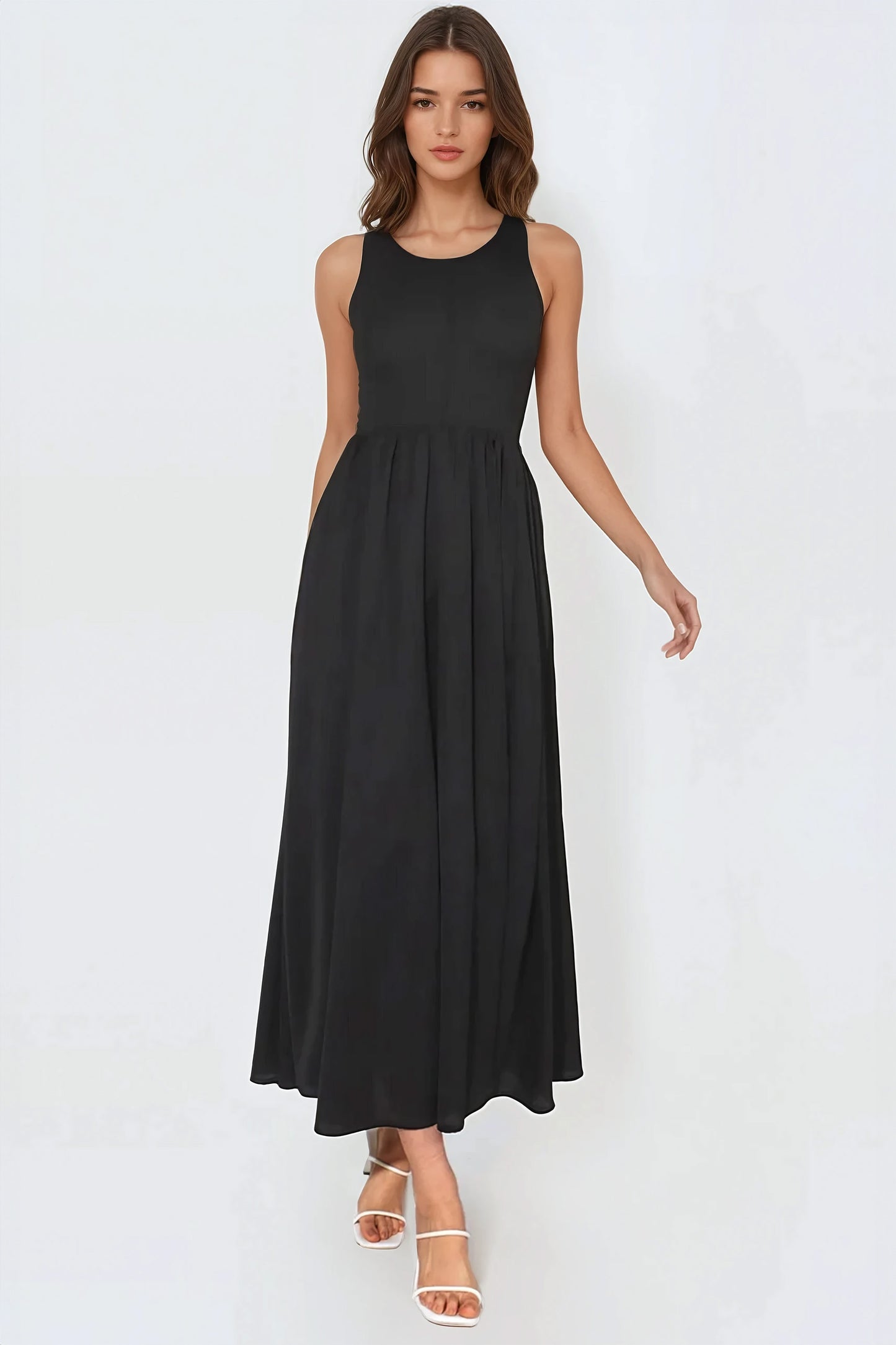 Sleeveless Flowy Maxi Dress - Black