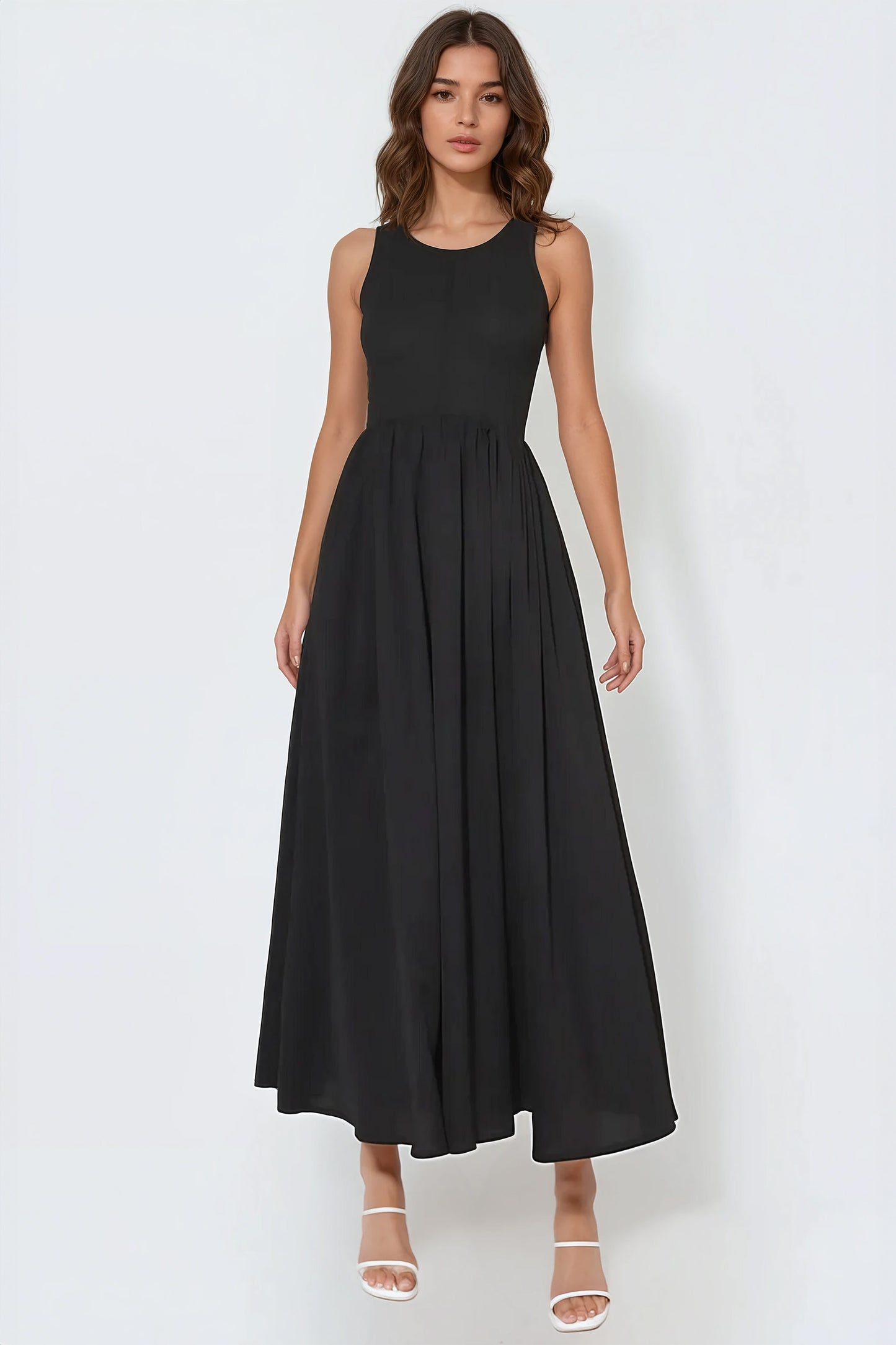 Sleeveless Flowy Maxi Dress - Black