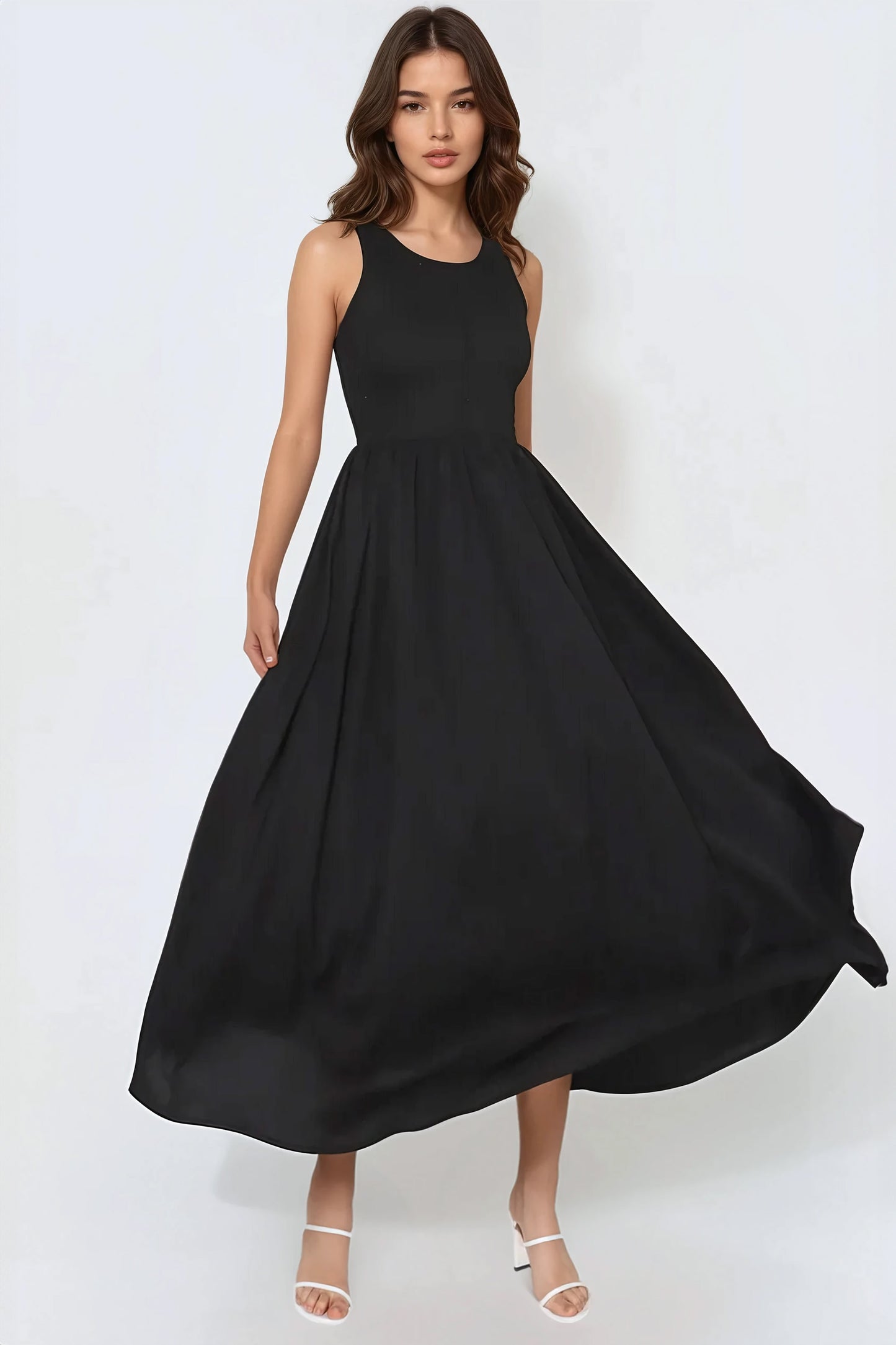 Sleeveless Flowy Maxi Dress - Black