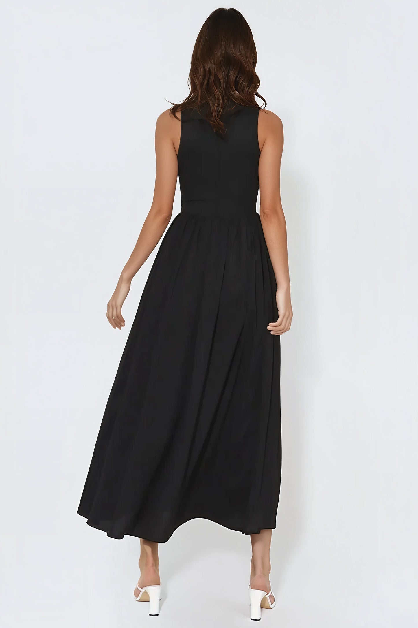 Sleeveless Flowy Maxi Dress - Black