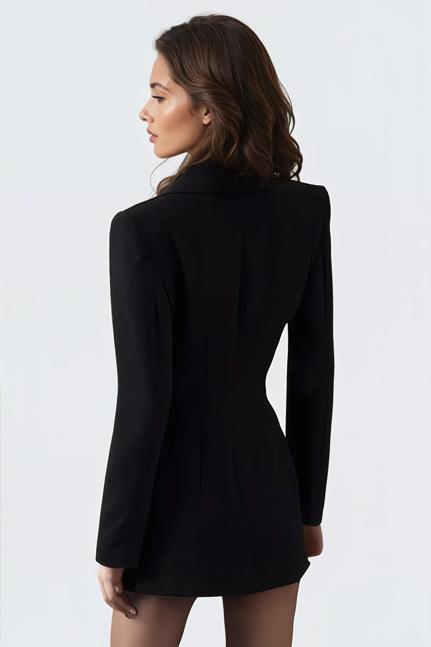 Blazer Dress with Faux Leather-Panel Detailing - Black