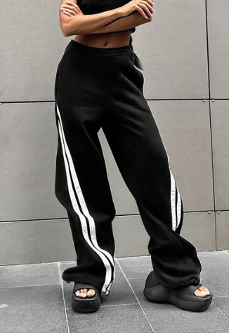 Wide-Leg Trousers with Side Stripe Detail - Black