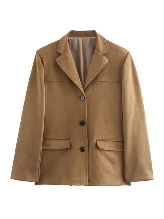 Oversized Single-Breasted Coat with Notched Lapel - Light Brown