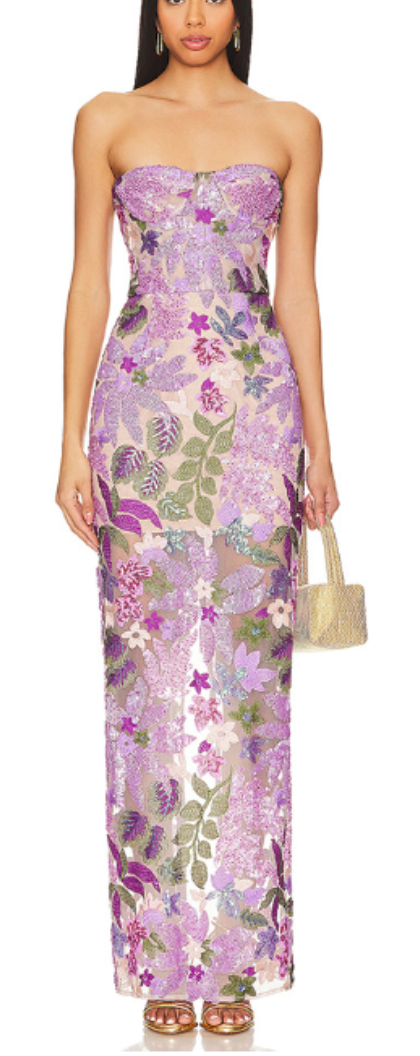 Floral Embroidered Maxi Dress - Purple