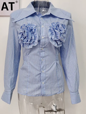 Floral Embellished Button-Down Shirt with Tie Detail - Blue