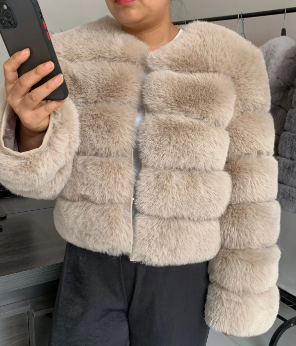 Layered Panel Fur Coat