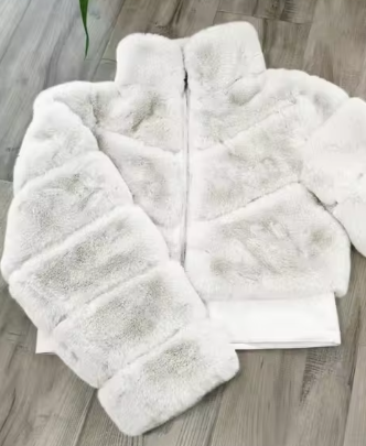 Cropped Fur Coat with Structured Sleeves - White