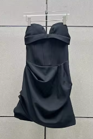 Corset Style Draped Mini Dress - Black
