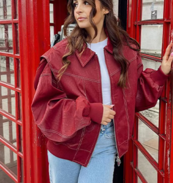 Oversized Leather Jacket - Red