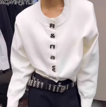 Cropped Sweater Top Metal Detail - White