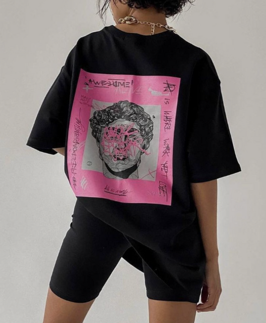 Graphic Print Oversized T-shirt - Black