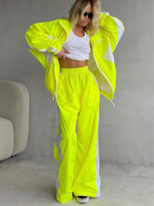 Two-Piece Set with Zip-Front Jacket and Elastic Waist Trousers - Yellow