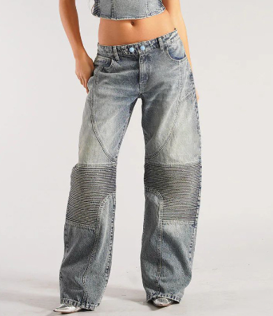 Panel Detail Wide-Leg Denim Jeans - Blue