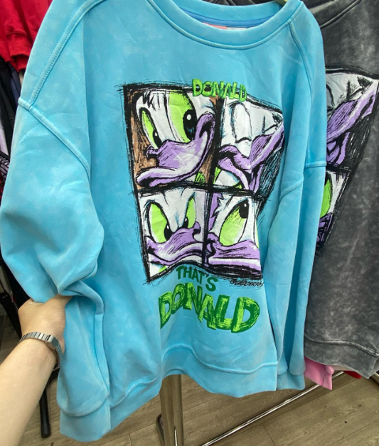 Oversized Graphic Sweatshirt with Donald Character Print - Blue