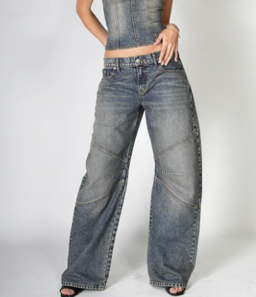 Wide-Leg Denim with Seam Detailing - Blue