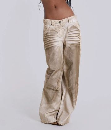 Wide-Leg Jeans with Distressed Detailing - Brown