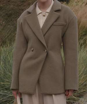 Double-Breasted Fitted Blazer with Lapel Collar - Brown