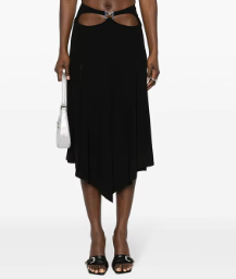 Asymmetrical Cutout Midi Skirt with Metal Detail - Black