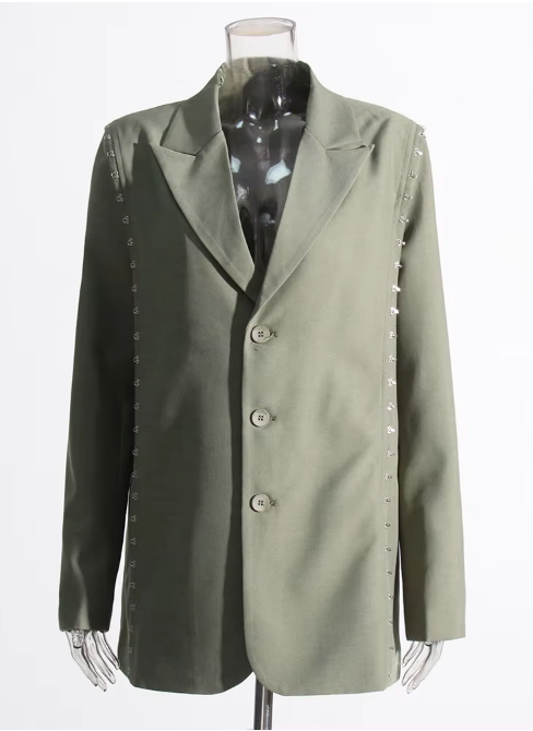 Mini Dress with Hook Detailing and Structured Back - Green
