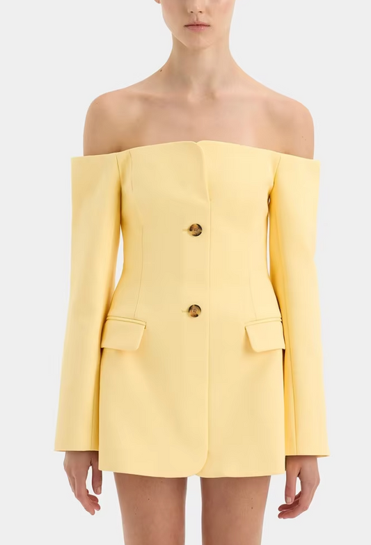Off-Shoulder Blazer-Style Mini Dress - Yellow