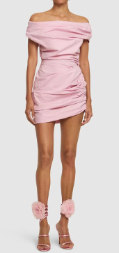 Off-Shoulder Draped Mini Dress with Ruched Detailing - Pink