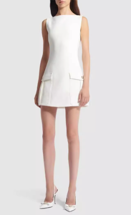 Sleeveless Mini Dress with Buttoned Pockets and Back Zip - White